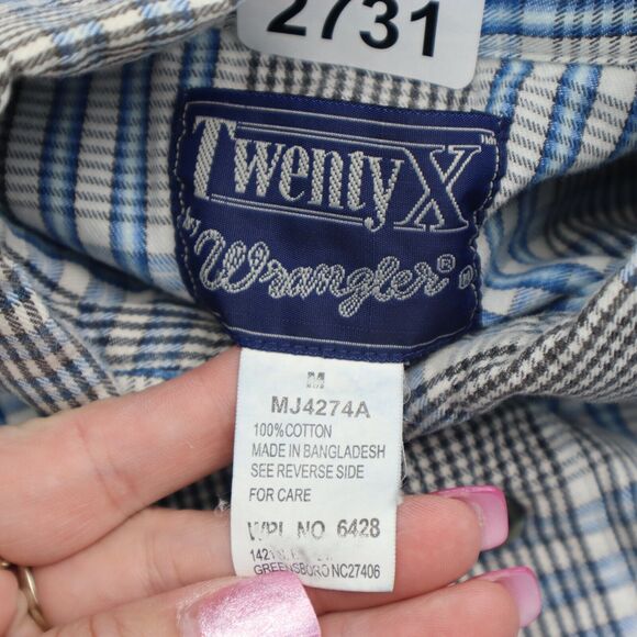 Wrangler Shirt Mens Medium Blue 20X Outdoor Fish Hike Camp Work Button Up - Picture 2 of 16
